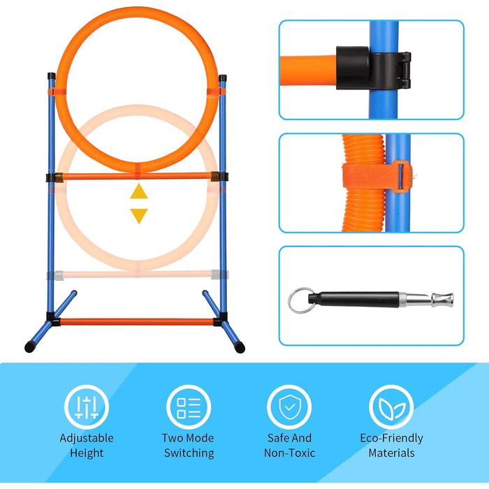 Набір для аджиліті для собак, 65 предметів: тунель, перешкоди, фігури для слалому, кільце для стрибків, м'ячики, переносна коробка, сумка для ласощів, сумка для перенесення
