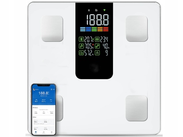 Електронні аналітичні ваги для ванної з визначенням ІМТ, лімітом 226 кг, аналізом складу тіла та Bluetooth APP
