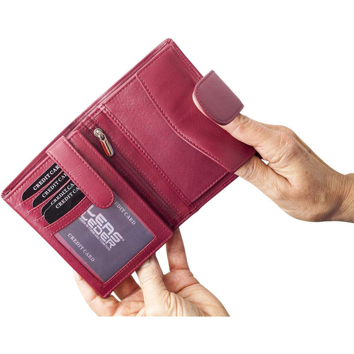 LEAS Women's and Men's Card Holders with Outer Flap in Portrait Format, Genuine Leather, Red Special Edition, Red, 12.5x9cm