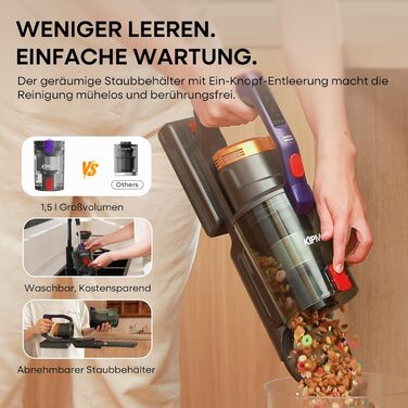 Бездротовий акумуляторний пилосос KIPMAX 50000Pa, 550W, 70 хвилин, 1.5L, з дисплеєм, антизаплутана щітка, 7-шаровий фільтр, 2 арома-пластини, для килимів, шерсті тварин, твердих поверхонь, золотий