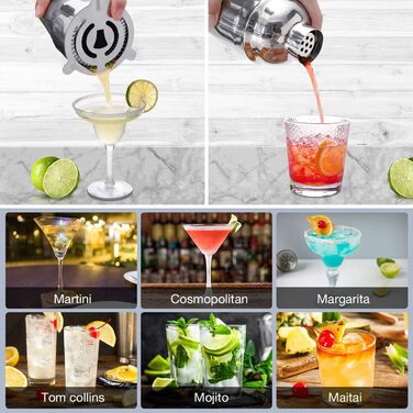 Набір для коктейлів Baban Edelstahl, 10 предметів: шейкер, підставка з бамбука, мірний стакан, барна ложка, 750 мл. Подарунок для дому або бару