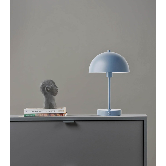 Mokebo® LED настільна лампа бездротова, акумуляторна, диммерна з USB-C 'The Lighthouse', вінтажна лампа-горщик, грибкова лампа та настільна лампа Taupe (мідний колір) з металу з акумулятором, тепле біле світло (блакитно-сірий)