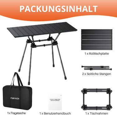 FUNYKICH Стіл для кемпінгу складний 82 x 40 см, регульована висота (44/70 см), легка збірка, портативний, з сітчастою кишенею, алюмінієва поверхня, для барбекю, кемпінгу, вечірок, саду (89 x 40 x 51/63/67/71 см)
