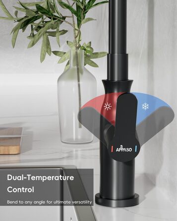 Кран кухонний APPASO 3-х ходовий чорний, 3 в 1 з фільтром, 360° поворотний, 2 ручки, нержавіюча сталь, низький тиск