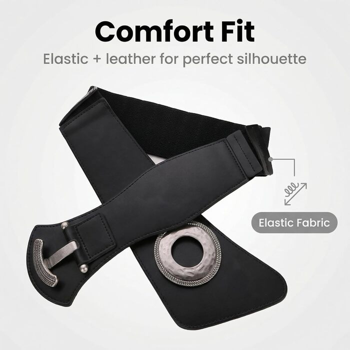 Жіночий шкіряний пояс широкий 60мм, еластичний, чорний/червоний, розміри 65-160см. Стильний пояс для сукні