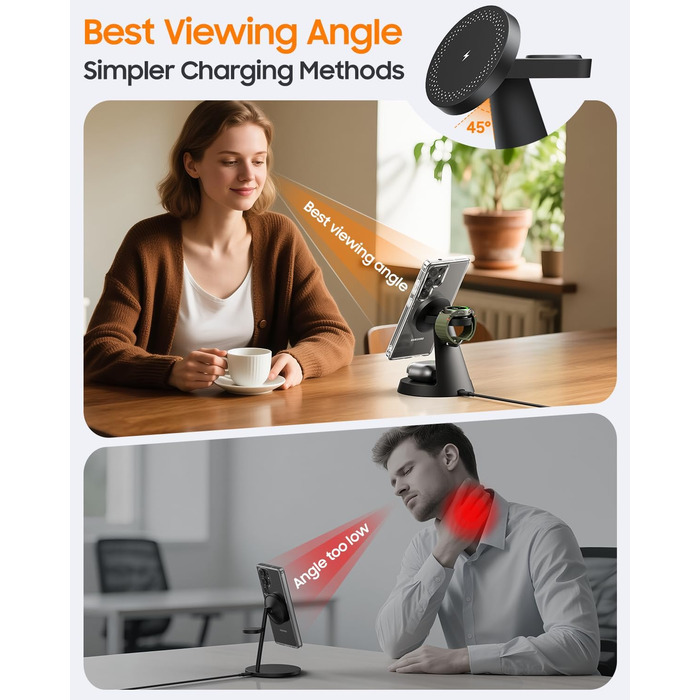 Бездротова зарядка Meifigno 3-в-1 для Samsung Galaxy: Mag-Safe, годинник, навушники (чорний)