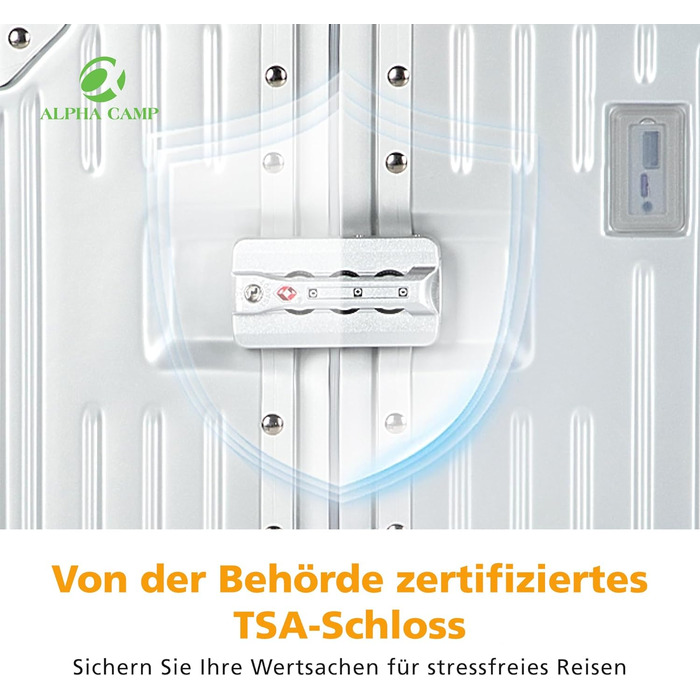 Чемодан ALPHA CAMP Trunk-XL (30 дюймів) з алюмінієвим каркасом та полікарбонатною оболонкою, TSA-замок, 93L, срібний