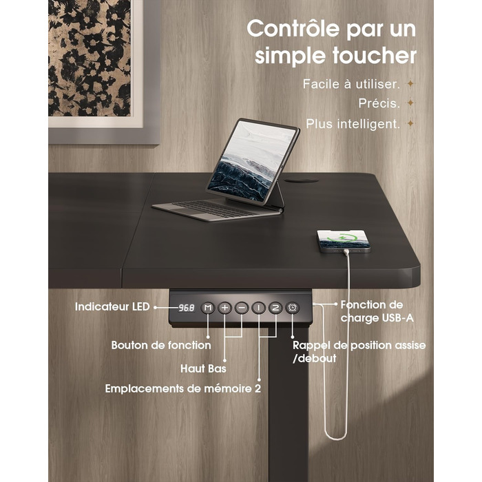 Devoko Height Adjustable Standing Desk 160x80cm with Drawers, USB Charging Port, Cable Management Tray, and Memory Function - White