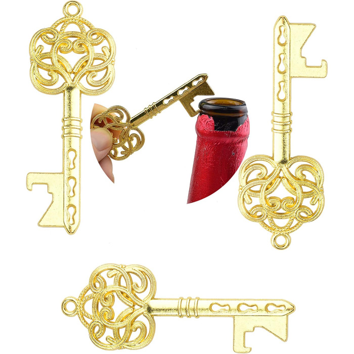 Makhry 50-Piece Vintage Key Bottle Openers Wedding Key Skeleton Key Bottle Openers Wedding Guest Gifts Set with Pillow Boxes and Label (Antique Gold)