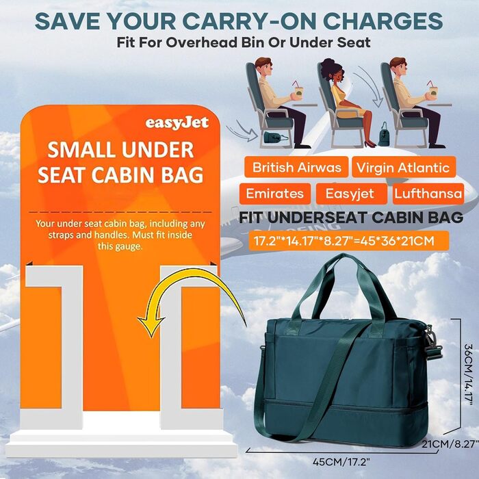 Спортивна сумка для жінок Easyjet 45x36x20, водонепроникна дорожня сумка-дуфл, фітнес-сумка з відділенням для взуття, L2-Зелений, A04-Армійський зелений