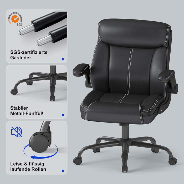 Офісний крісло AnyGod з шкіри, регульовані підлокітники, поворотне, для дому та офісу, до 136 кг, чорне