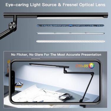 VERSKI LED Desk Lamp with Adjustable Brightness & Color Temperature - 18W Dual Light Source, Clamp-On, Eye Protection, Daylight Lamp for Home Office & Study