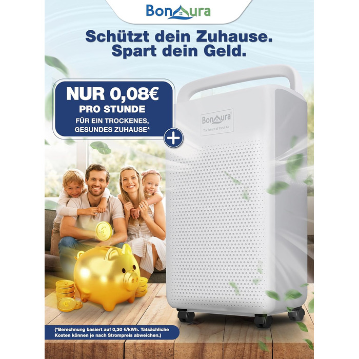 Електричний осушувач повітря BonAura® 10L з LED дисплеєм, таймером та авто-режимом - для підвалів та приміщень до 40м³ - допомога від плісняви