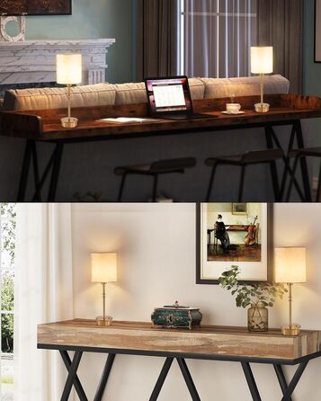 OCEST Настільна лампа на акумуляторі, сенсорне керування, регульована яскравість, для дому, кухні, тераси, їдальні (античне латунь-льон), плафон з шовку 41,5 см