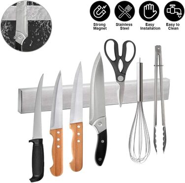 Ninonly Magnetic Knife Rail No Drilling Magnetic Knife Rail for Knives 30cm (12 inch) Self-Adhesive Magnetic Knife Strip Magnetic Knife Holder Wall Mount for Knives Kitchen Utensils Tools