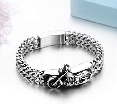 Чоловічий браслет-ланцюг JewelryWe в готичному стилі для байкерів з нержавіючої сталі, сріблястий