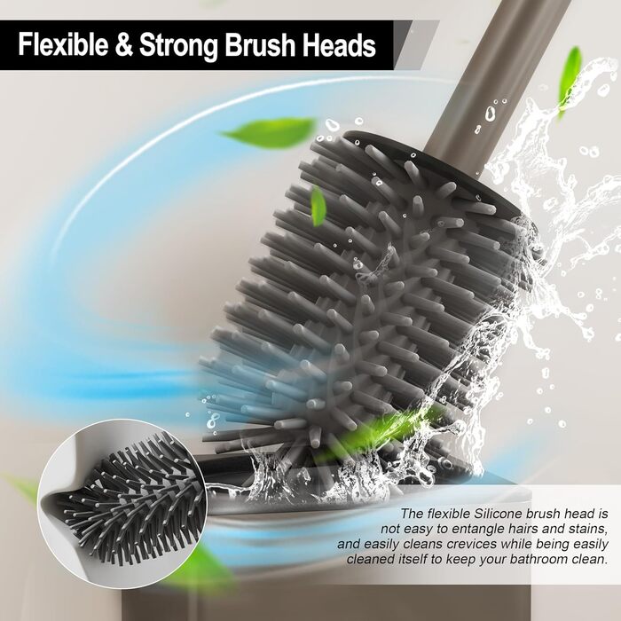 Настінна щітка для унітазу BVL з тримачем, без свердління, з силіконовими насадками (білий матовий)