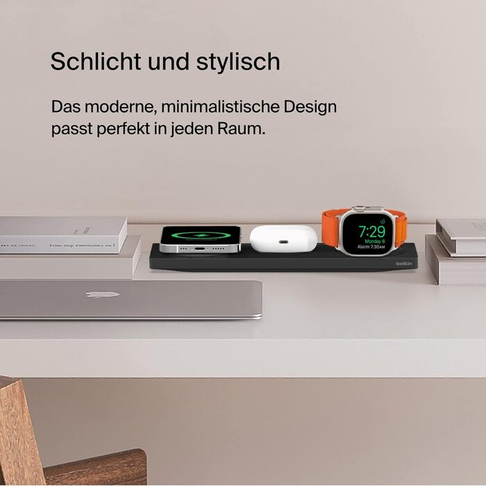 Belkin MagSafe Зарядний пристрій 3-в-1 бездротовий, сертифікований MFi, для iPhone 16/15/14/13/12, Apple Watch (всі моделі), AirPods (3/2/Pro) - Чорний