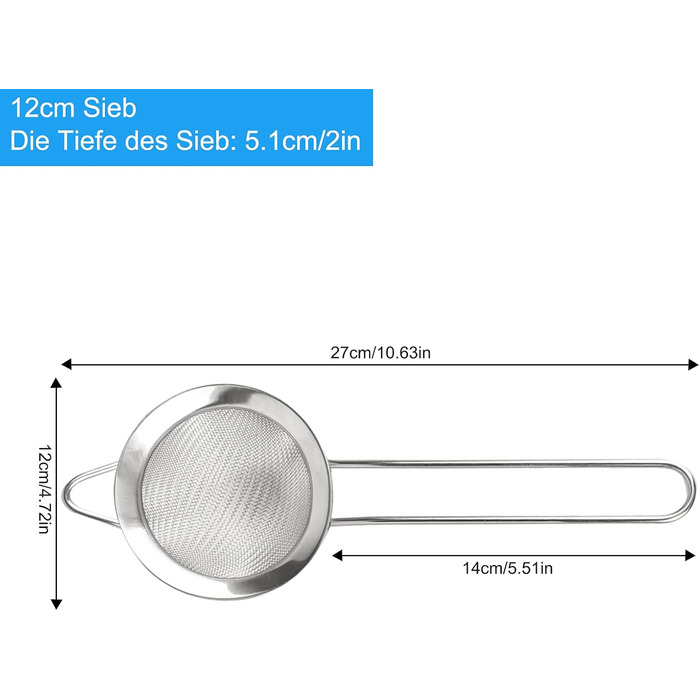 Ситечко кухонне 7 см з нержавіючої сталі, дрібний сито для чаю, борошна, рису, макаронів, овочів та фруктів. Довговічне кухонне приладдя.