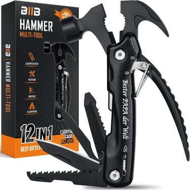 Мультитул BIIB 12 в 1: Подарунок для чоловіків на Різдво, День батька, День народження. Мультиінструмент для кемпінгу, гаджети для адвент-календаря. Преміум якість, чорний колір.