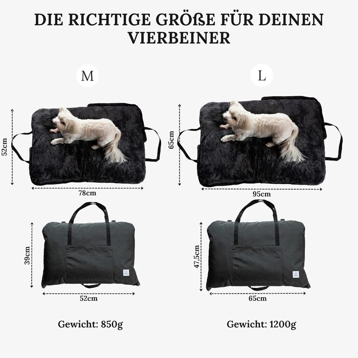 Ортопедичне собаче ліжко Wanderpfote для подорожей – зручне та сертифіковане ліжко для собак (M, Чорний)