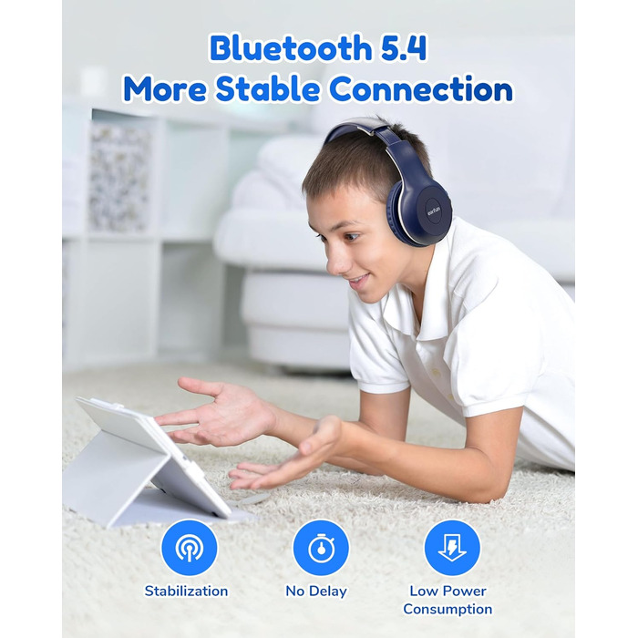 Бездротові навушники EarFun для дітей Bluetooth, регулювання гучності 85/94 дБ, Hi-Fi звук, HD-мікрофон, 40 годин роботи акумулятора, складні, регульовані, для школи/подорожей, блакитний