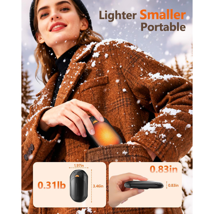 Електричний грілка для рук Bosoner: набір 2 шт, 6000mAh, USB, портативна, теплий подарунок для чоловіків та жінок, чорний