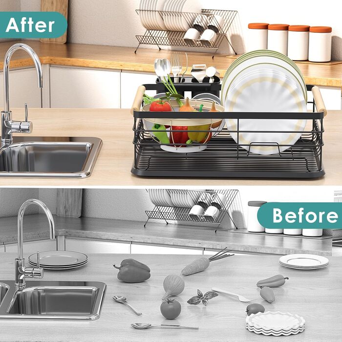 Dish Drying Rack, Dish Basket, Dish Drying Rack, Dish Drying Stand, Dish Drying Rack for Countertop Sink Organizer (White) (Black)