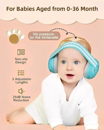 Навушники для захисту від шуму для малюків 0-36 місяців, блакитні. Регульоване антиковзне наголов'я, ідеально підходять для сну, подорожей та повсякденного використання.