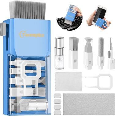 Набір для чищення клавіатури та гаджетів: клавіатура, ноутбук, iPhone, iPad, камера, AirPods, комп'ютер. Компактний набір з спреєм та щіткою, багатофункціональний інструмент для екранів електроніки (himmelblau)