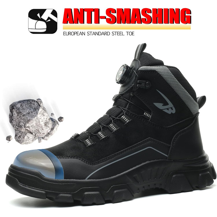 Черевики безпеки чоловічі та жіночі. Водонепроникні робочі черевики. Легкі, неслизькі, з поворотним затвором, зі сталевим підноском (38 EU, C26, чорний)