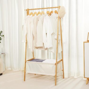 Легкий стійкий вішак для одягу Yorbay з бамбука з сумкою для зберігання, 149 см, натуральний колір