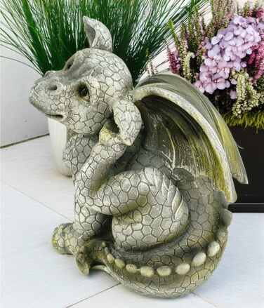 Kremers Treasure Chest Garden Figure Dragon Child Scratching Its Ear, Dragon Gargoyle Figure Garden