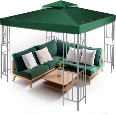 Replacement Gazebo Canopy Cover for Gazebo, 2.5 x 2.5 m, Waterproof Cover - Double-Layer UV30 Cover for Awnings, Garden, Terrace, Yard, Tent (Ivory) (Green)