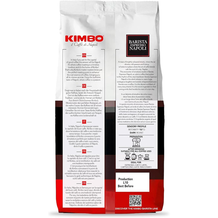 Кава в зернах Kimbo Espresso Napoletano, темне обсмаження, 1 кг (набір 3 упаковки)