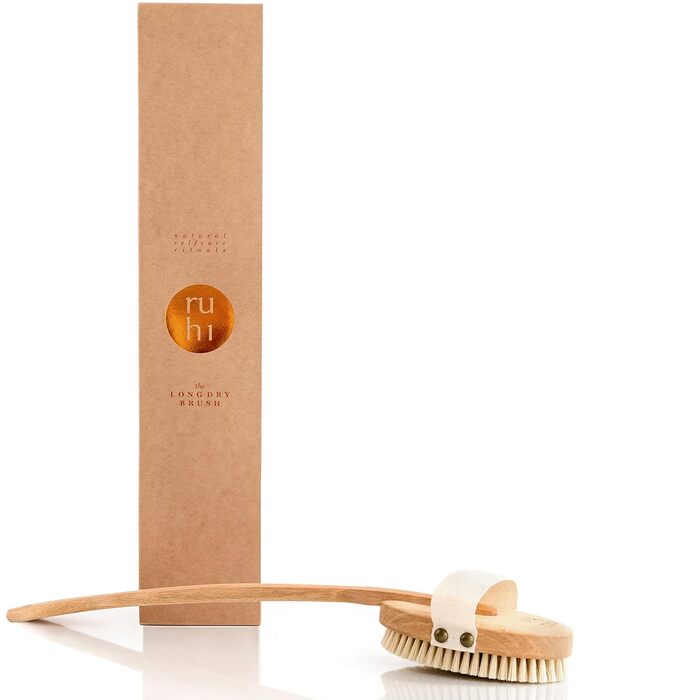 RUHI Body Brush Long / Made in Germany / 100% Natural Bristles, FSC-Certified Beechwood / Back Brush / Plastic-Free for Dry Brushing Massage Back (dry brush back) & against Cellulite