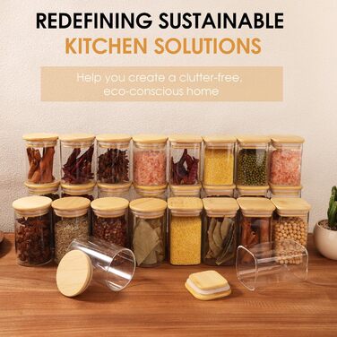 Набір скляних банок для спецій Cinnani 250 мл (12 шт) з дерев'яними кришками, герметичні, з етикетками