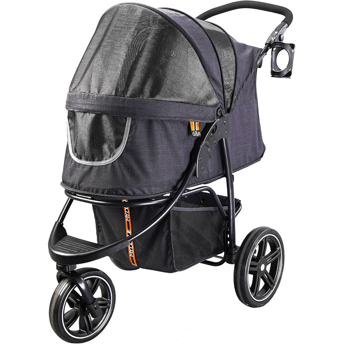 COOPER Складаний собачий візок до 32 кг | Регульована висота ручки, кошик для покупок | М'які ручки, світловідбиваючий дизайн | Ідеальний для транспортування тварин – Чорний