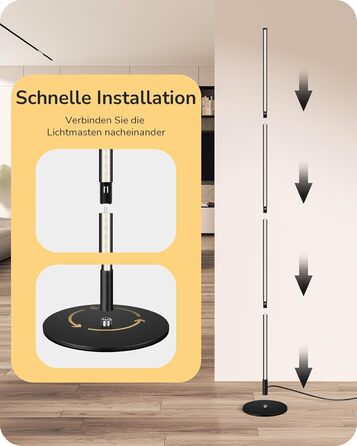 LED торшер Edishine 2 шт. з димуванням, тепле світло 3000K, регульована висота 146 см, для вітальні, спальні, офісу, чорний