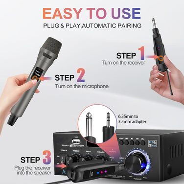 Aveek Бездротовий Караоке Мікрофон, Професійний Набір з 2 Мікрофонів, 2.4G, USB-C, 30м, для Партії та Вокалу