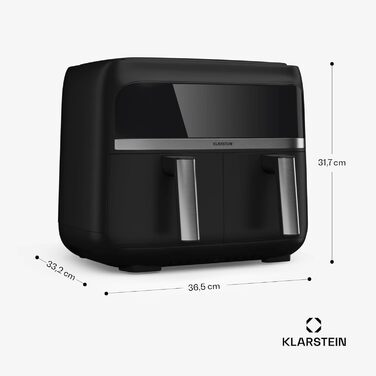 Klarstein Air Fryer, Dual Chamber Hot Air Fryer, 2850W Compact Air Fryer, 7.6L Air Fryer with Touch Control Panel, Timer, Preheat, 6 Modes, Large Hot Air Fryer, Air Fryer XL Black Duo Basic