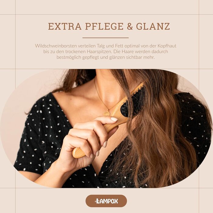 Бамбукова щітка для волосся Lampox з щетиною дикого кабана, масажна щітка для голови, розпушувач для довгих волосся та кучерів, для жінок, чоловіків та дітей