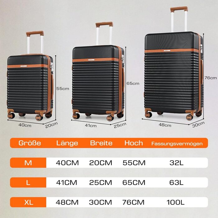 Чохол-валіза Joyway ABS, розширюваний, на 4 колесах з TSA-замком, набір (1 велика сумка, 1 косметичка, чорний, M)