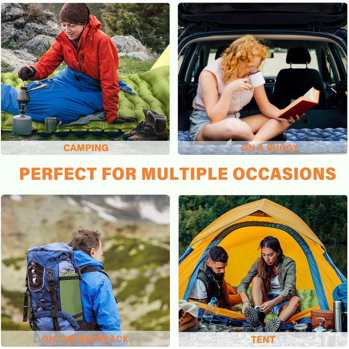 Каремат JINYOMFLY самонадувний туристичний, посилений, з насосом та подушкою, водонепроникний, ультралегкий для кемпінгу, піших прогулянок, відпочинку на природі (Блакитний)