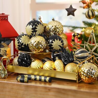 Набір прикрас для ялинки Alupssuc 128 шт. - ялинкові кулі, квіти, орнаменти, червоно-золотий, для свят, вечірок, з гачками