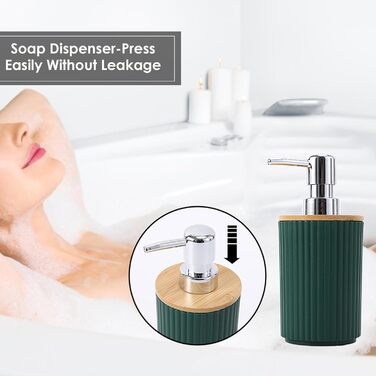 Комплект аксесуарів для ванної кімнати: душовий завіс та килимки (темно-зелений)