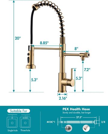 Інфрачервоний сенсорний змішувач для кухні з висувною лійкою, кухонна арматура 360° обертання, змішувач з одним важелем, для мийки, з спіральною пружиною, щіткове золото
