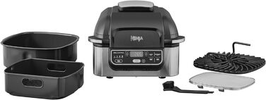 Ninja Foodi Grill & Air Fryer, 5.7L Air Fryer, Air Fryer, Dishwasher-Safe Parts, 5-in-1, Black/Silver AG301EU Grill & Air Fryer 5.7L Black/Silver