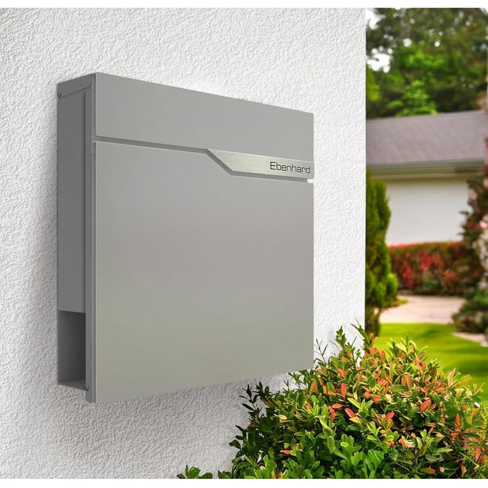 Поштова скринька Metzler антрацит з газетницею та іменним шильдиком RAL 7016, вулична, антикорозійна, для настінного монтажу, сучасний дизайн 37x37x10.5 см