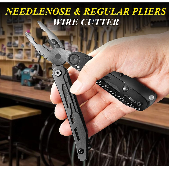 RoverTac Multitool Pocket Knife Tool Gifts: 18-in-1 Multifunction Tool Camping Accessories, Multitools Folding Knife Pliers Scissors Saw Corkscrew Bottle Opener, 9-Pack with Nylon Sheath